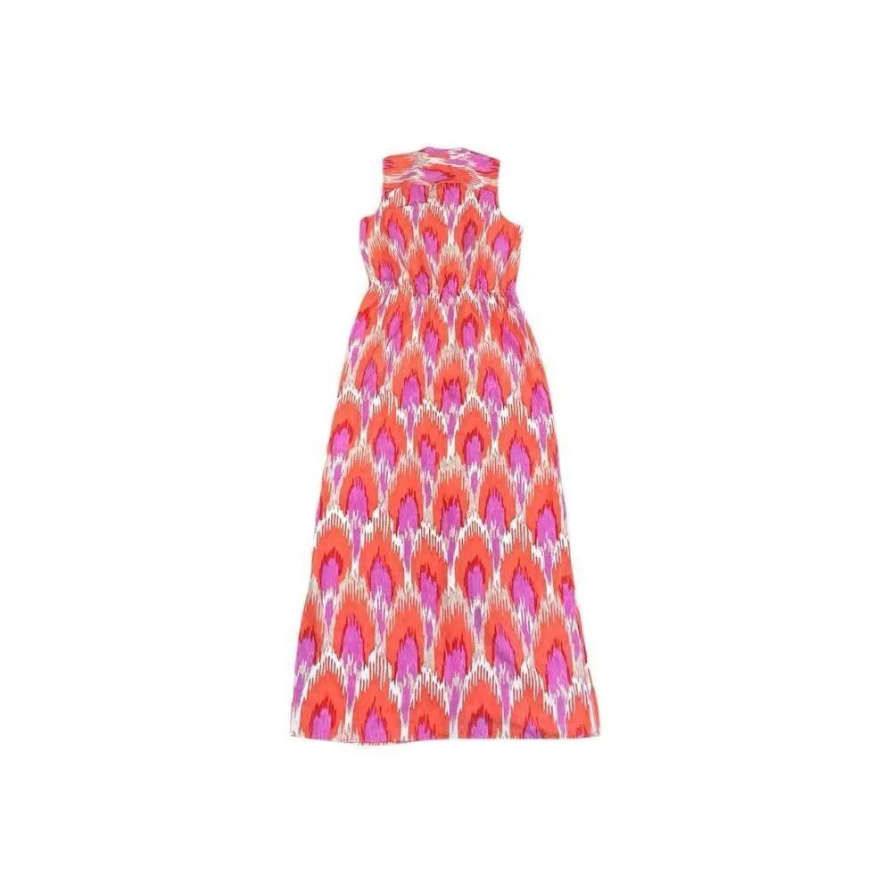 MICHAEL Michael Kors Sleeveless Ikat Print Front Button Down Maxi Dress Medium